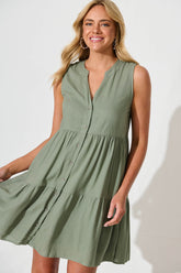 Khaki Linen Blend Smock Dress by Melori
